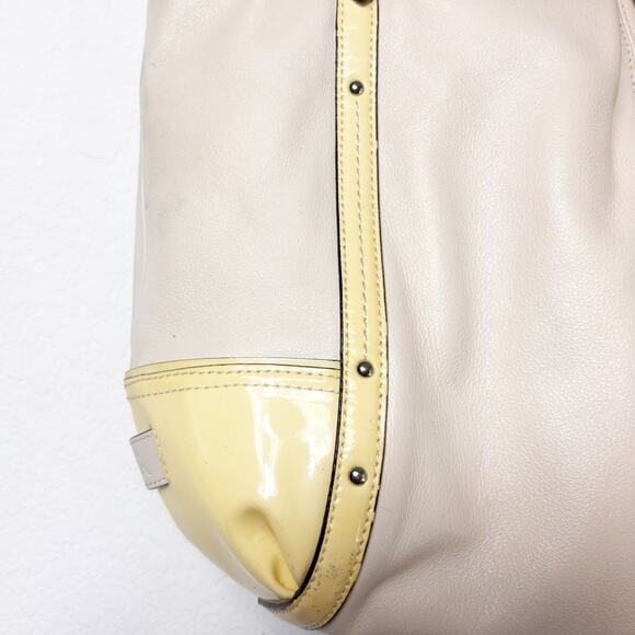 COACH ALEXANDRA CHAIN STONE LEATHER TOTE HOBO YELLOW CREAM SHOULDER HANDBAG - Picture 10 of 10